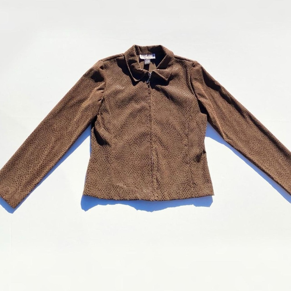 Dress Barn Faux Leather Brown Texture Jacket Women's Small Boho Western 70s Y2K